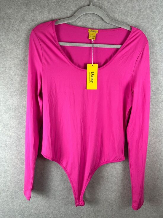 Daisy Tops - NEW Daisy Fuchsia Pink Women's Plus 1X Long Sleeve Scoop Neck Bodysuit